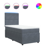 Box Spring Bed with Mattress Dark Grey King Single Velvet - Front View