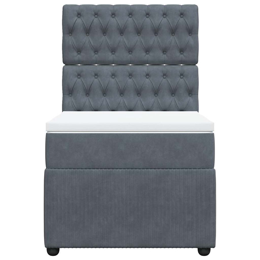 Box Spring Bed with Mattress Dark Grey King Single Velvet