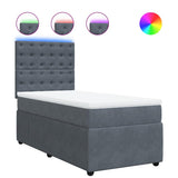 Box Spring Bed with Mattress Dark Grey King Single Velvet - Front View
