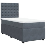 Box Spring Bed with Mattress Dark Grey King Single Velvet - Side View