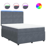 Box Spring Bed with Mattress Dark Grey Double Velvet - Front View