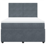 Box Spring Bed with Mattress Dark Grey Double Velvet - Rear View