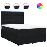 Box Spring Bed with Mattress Black Double Velvet - Front View