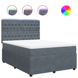 Box Spring Bed with Mattress Dark Grey Double Velvet - Front View