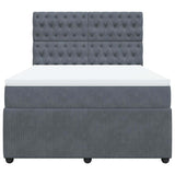 Box Spring Bed with Mattress Dark Grey Double Velvet - Rear View