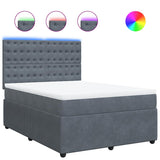 Box Spring Bed with Mattress Dark Grey Double Velvet - Front View