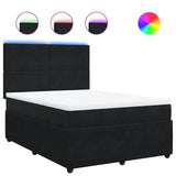 Box Spring Bed with Mattress Black Queen Velvet - Front View