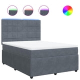 Box Spring Bed with Mattress Dark Grey Queen Velvet - Front View