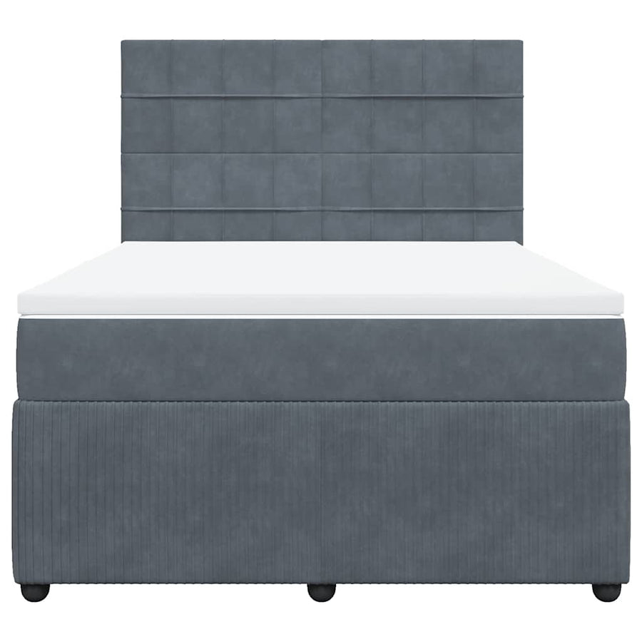 Box Spring Bed with Mattress Dark Grey Queen Velvet