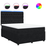 Box Spring Bed with Mattress Black Queen Velvet - Front View