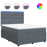 Box Spring Bed with Mattress Dark Grey Queen Velvet - Front View