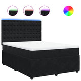 Box Spring Bed with Mattress Black Queen Velvet - Front View
