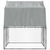 Dog Cage with Roof and Door Silver Galvanised Steel - 45-Degree Angle