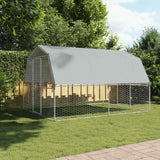 Dog Cage with Roof and Door Silver Galvanised Steel - Side View