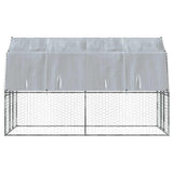 Dog Cage with Roof and Door Silver Galvanised Steel - 45-Degree Angle