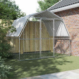 Chicken Cage with Roof and Door Silver Galvanised Steel - Side View
