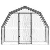 Chicken Cage with Roof and Door Silver Galvanised Steel