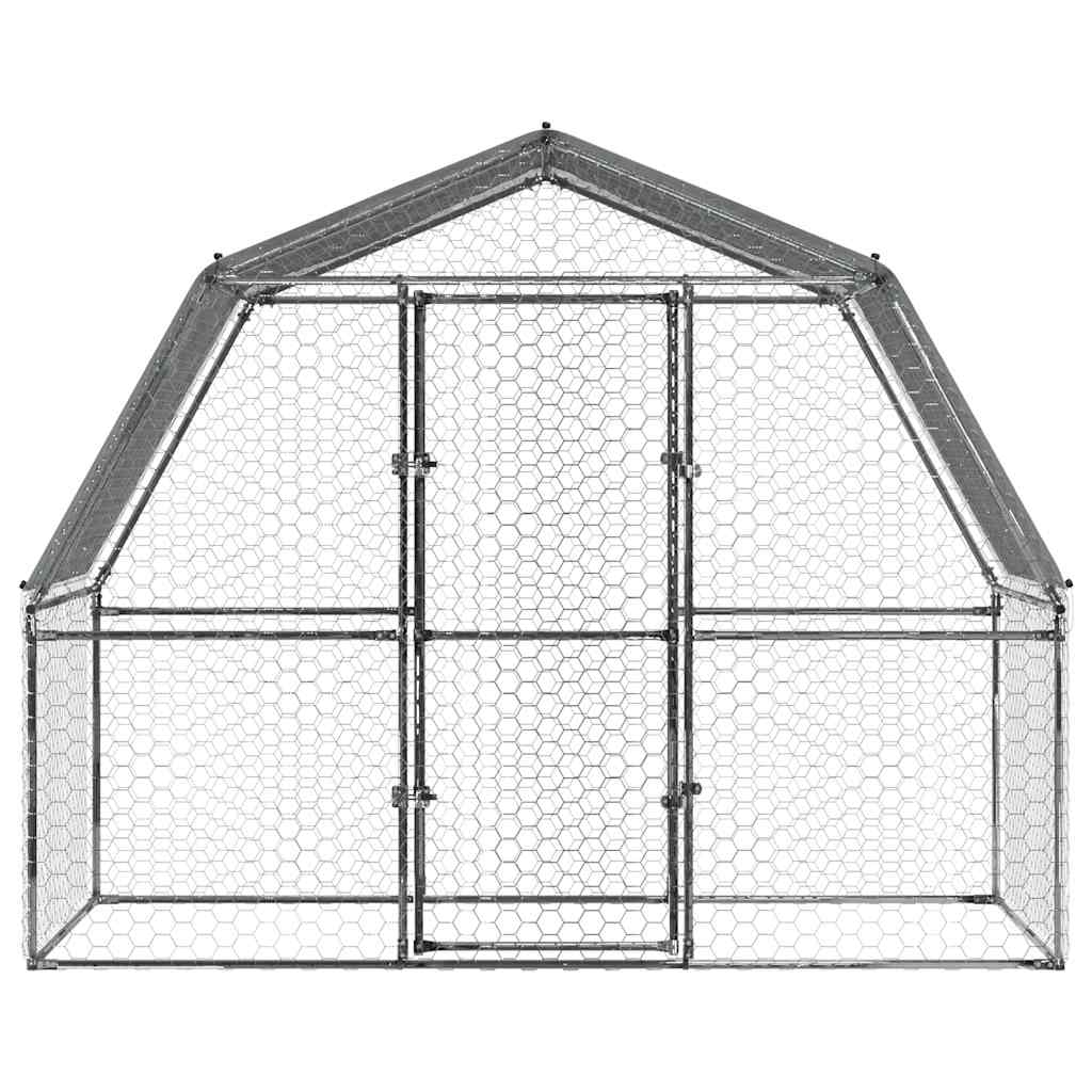 Chicken Cage with Roof and Door Silver Galvanised Steel