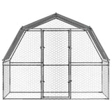 Chicken Cage with Roof and Door Silver Galvanised Steel - Top-Down View
