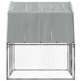 Chicken Cage with Roof and Door Silver Galvanised Steel