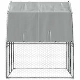 Chicken Cage with Roof and Door Silver Galvanised Steel - 45-Degree Angle