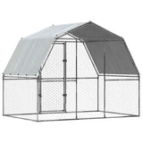 Chicken Cage with Roof and Door Silver Galvanised Steel - Rear View