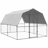 Chicken Cage with Roof and Door Silver Galvanised Steel - Front View
