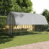 Chicken Cage with Roof and Door Silver Galvanised Steel - Side View