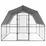 Chicken Cage with Roof and Door Silver Galvanised Steel - Top-Down View