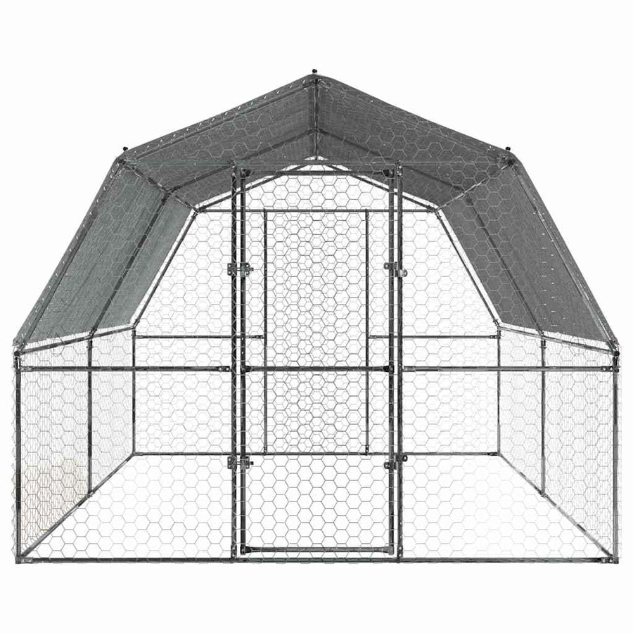 Chicken Cage with Roof and Door Silver Galvanised Steel