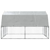 Chicken Cage with Roof and Door Silver Galvanised Steel - 45-Degree Angle