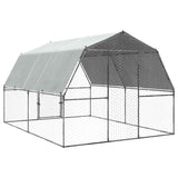 Chicken Cage with Roof and Door Silver Galvanised Steel - Rear View