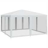 Party Tent with 8 Mesh Sidewalls White 4x4 m HDPE - 45-Degree Angle