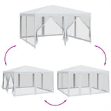 Party Tent with 8 Mesh Sidewalls White 4x4 m HDPE - Rear View