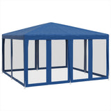 Party Tent with 8 Mesh Sidewalls Blue 4x4 m HDPE - Front View