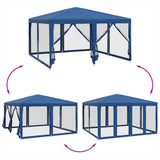Party Tent with 8 Mesh Sidewalls Blue 4x4 m HDPE - Rear View