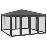 Party Tent with 8 Mesh Sidewalls Anthracite 4x4 m HDPE - Front View