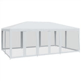 Party Tent with 10 Mesh Sidewalls White 6x4 m HDPE - Front View