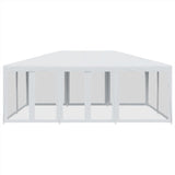 Party Tent with 10 Mesh Sidewalls White 6x4 m HDPE - Side View