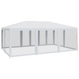Party Tent with 10 Mesh Sidewalls White 6x4 m HDPE - 45-Degree Angle