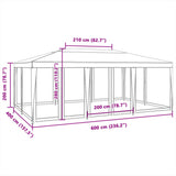 Party Tent with 10 Mesh Sidewalls White 6x4 m HDPE - Low Angle