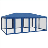 Party Tent with 10 Mesh Sidewalls Blue 6x4 m HDPE - Front View