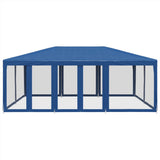 Party Tent with 10 Mesh Sidewalls Blue 6x4 m HDPE - Side View