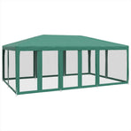 Party Tent with 10 Mesh Sidewalls Green 6x4 m HDPE