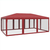 Party Tent with 10 Mesh Sidewalls Red 6x4 m HDPE - 45-Degree Angle