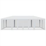 Party Tent with 12 Mesh Sidewalls White 8x4 m HDPE