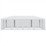Party Tent with 12 Mesh Sidewalls White 8x4 m HDPE - Side View