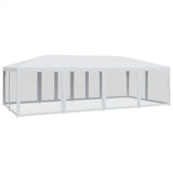 Party Tent with 12 Mesh Sidewalls White 8x4 m HDPE - 45-Degree Angle