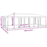 Party Tent with 12 Mesh Sidewalls White 8x4 m HDPE