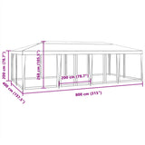 Party Tent with 12 Mesh Sidewalls White 8x4 m HDPE - Low Angle